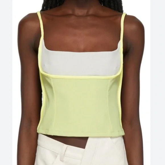 Paris Georgia White and Green Fitted Crop Tank Top - Picture 3 of 3